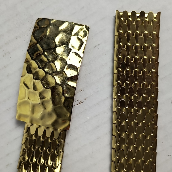 Statement Vintage 1990 Scalloped Fish Scale Stretch Belt Gold Tone Casual main image 11